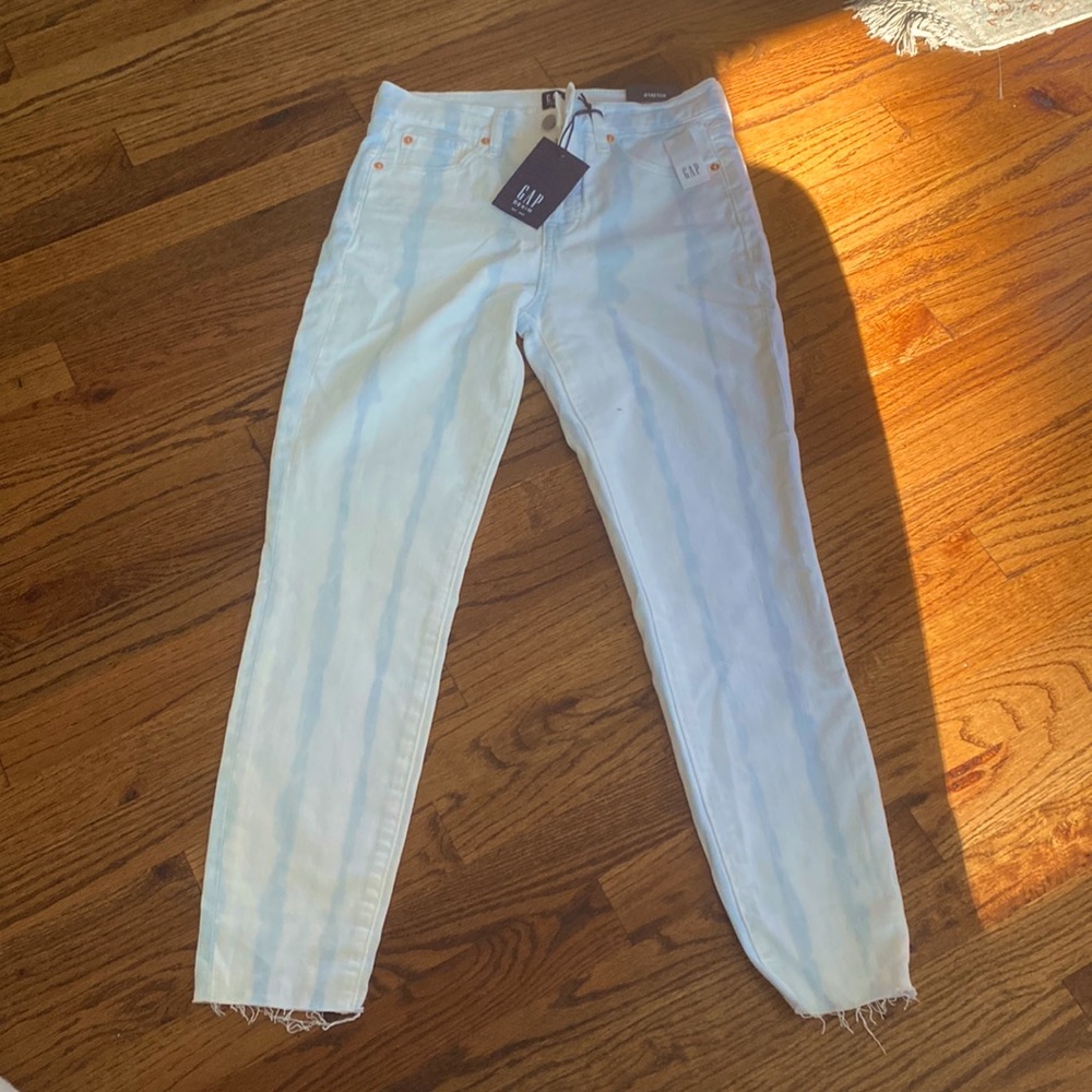GAP white jeans with light blue stripes